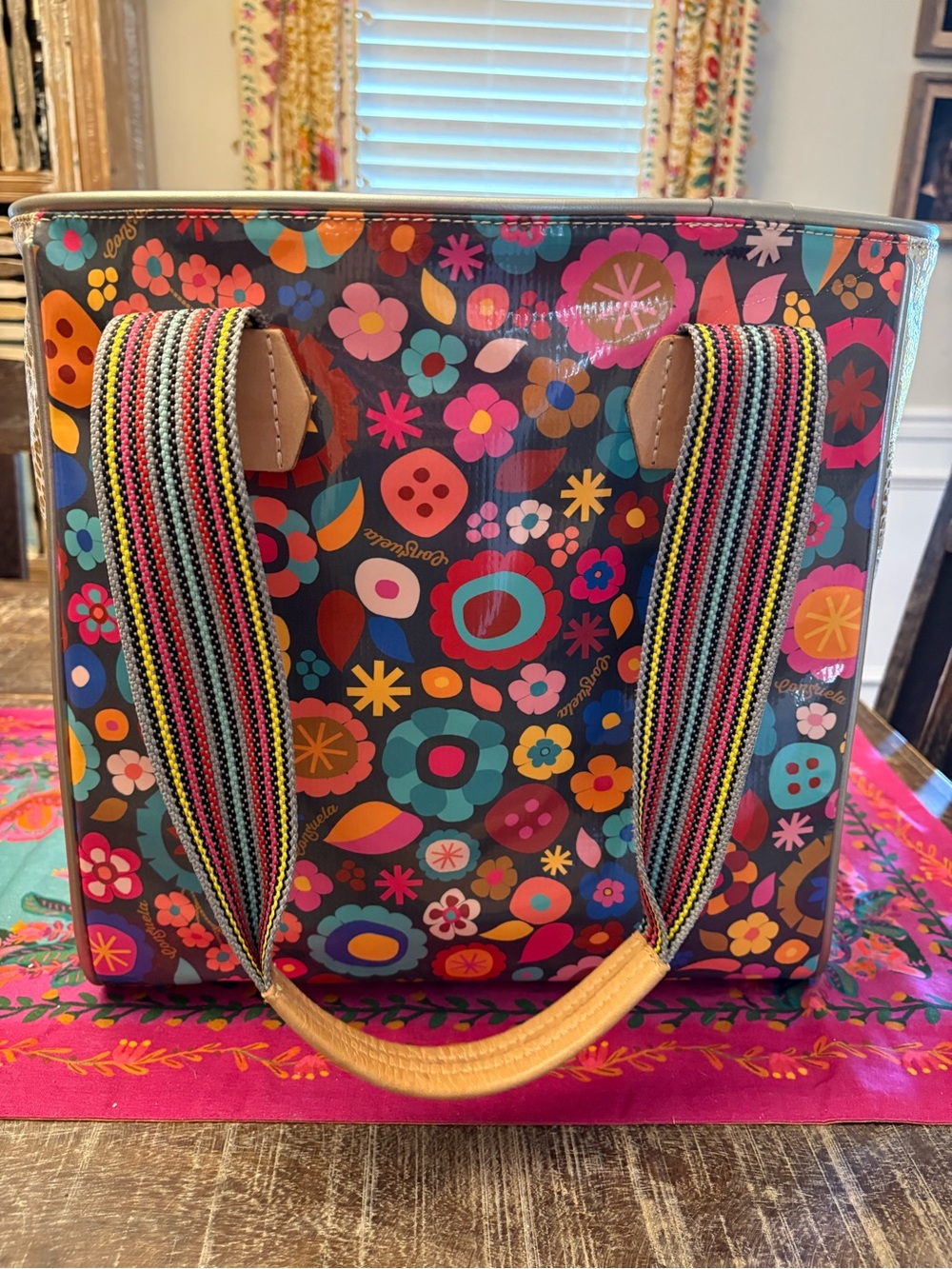Consuela Amelie Classic Tote Multicolor Floral Tote with Striped Handles